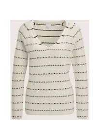 Madeleine Mode Longpullover MADELEINE "Strickpullover Eleganter Wollpullover mit V-Ausschnitt", Damen, Gr. 34, wei&szlig; (wollwei&szlig;, schwarz), Obermaterial: 100% Schurwolle WV., Modern, Pullover Longpullover, Strukturstrick