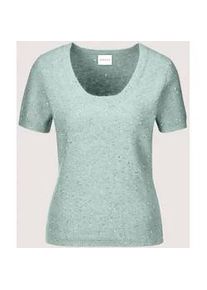 Madeleine Mode Longpullover MADELEINE "Pullover Kurzarm-Pullover mit Pailletten-Glanz", Damen, Gr. 36/38, silber (hellsalbeigr&uuml;n, silberfarben), Obermaterial: 28% Alpaka WP. 28% Wolle WO. 24% Polyamid PA. 15% Polyester PES. 5% Elasthan EL., Modern, normal, Pullover Longpullover