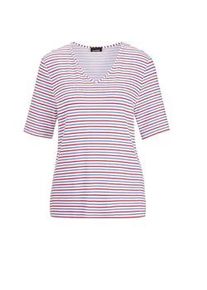 Kurzarmshirt GOLDNER "Maritimer Streifenlook mit V-Ausschnitt", Damen, Gr. 48, rot (rot, wei&szlig;, geringelt), Obermaterial: 95% Viskose CV. 5% Elasthan EL., gerade, keine/nicht relevant, Shirts, Streifenlook