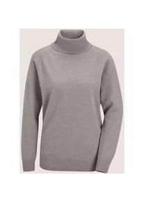 Madeleine Mode Rollkragenpullover MADELEINE "Kaschmirpullover Rollkragenpullover mit Rippstrick-Details", Damen, Gr. 36/38, grau (steingrau, melange), Obermaterial: 100% Kaschmir WS., Modern, gerade, Pullover Rollkragenpullover, Aus Good-Cashmere