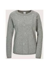 Madeleine Mode Longpullover MADELEINE "Strickpullover Winterpullover mit edlen Ziersteinen", Damen, Gr. 48, silber (graphit, melange, silberfarben), Obermaterial: 45% Wolle mw. 30% Kaschmir WS. 15% Viskose CV. 10% Polyamid PA., Modern, Pullover Longpullover, Schmucksteine