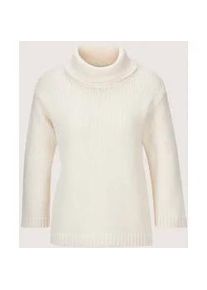 Madeleine Mode Longpullover MADELEINE "Pullover Rollkragen-Pullover mit 3/4-Arm", Damen, Gr. 44/46, wei&szlig; (wollwei&szlig;), Obermaterial: 51% Baumwolle CO. 13% Alpaka WP. 13% Polyacryl PAN. 12% Wolle WO. 11% Polyamid PA., Modern, normal, Pullover Longpullover