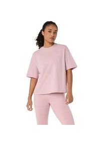 Trainingsshirt asics "asics SPIRAL EMBROIDERY RELAXED TEE", Damen, Gr. XL, morganite, Obermaterial: 60% Baumwolle, 40% Polyester, Shirts, lockere Passform, sportlicher Stil, aus strapazierf&auml;higem Polyester