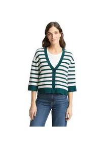 Cardigan Tom Tailor, Damen, Gr. M, wei&szlig; gr&uuml;n knit stripe, Strick, Obermaterial: 85% Viskose, 15% sonstige Fasern, gestreift, loose fit normal, V-Ausschnitt, Strickjacken, mit Streifen Muster