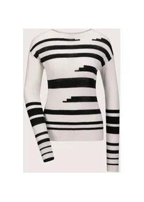 Madeleine Mode Longpullover MADELEINE "Pullover Intarsien-Pullover aus Schurwolle", Damen, Gr. 44/46, schwarz (schwarz, wollwei&szlig;), Obermaterial: 100% Schurwolle WV., Modern, normal, Pullover Longpullover