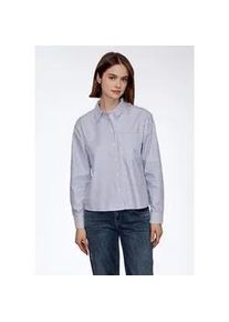 Langarmbluse STREET ONE STUDIO, Damen, Gr. 40, original blau, Web, 100% Baumwolle, gestreift, normal normal, V-Ausschnitt, B&uuml;ndchen, Blusen, aus reiner Baumwolle