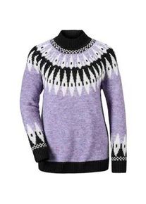 Strickpullover GOLDNER "Kurzgr&ouml;&szlig;e Norweger-Pullover mit Schurwolle", Damen, Gr. 24, lila (opalflieder, gemustert), Obermaterial: 76% Polyester PES. 15% Polyamid PA. 6% Schurwolle WV. 3% Elasthan EL., Rippe, Pullover Strickpullover, Ohne