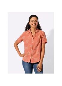 Hemdbluse Inspirationen, Damen, Gr. 54, papaya, ecru, 100% Baumwolle, bedruckt, gebl&uuml;mt, gemustert, mehrfarbig, Blusen Hemdbluse