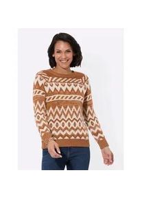 Strickpullover Casual Looks "Pullover", Damen, Gr. 40, braun (elfenbein, cognac, gemustert), 75% Polyacryl, 25% Baumwolle, gemustert, mehrfarbig, Pullover Strickpullover