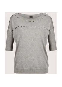 Madeleine Mode Longpullover MADELEINE "Pullover Halbarm-Pullover mit Ziersteinen", Damen, Gr. 36/38, grau (silbergrau, wollwei&szlig;, melange), Obermaterial: 80% Viskose CV. 20% Polyamid PA., Modern, normal, Pullover Longpullover