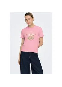 Kurzarmshirt Only "ONLAMBERDINE S/S PRINT TOP BOX JRS", Damen, Gr. L, romance rose print:peonie, Jersey, Obermaterial: 100% Baumwolle, bedruckt, regular fit normal, Rundhals, Shirts, Baumwolle, regular fit, Rundhals