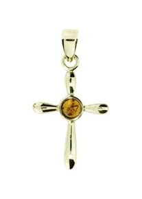 Kettenanh&auml;nger OSTSEE-SCHMUCK "- Kreuz 24 x 16 - Silber 925/000, vergoldet - Bernstein" Gr. 29, gold (goldfarben, gelb), Schmuckanh&auml;nger, Damen, Silber 925 (Sterlingsilber), Kettenanh&auml;nger