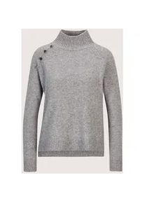 Madeleine Mode Longpullover MADELEINE "Strickpullover Hochwertiger Wollpullover mit Stehkragen", Damen, Gr. 44/46, silber (graphit, silberfarben, melange), Obermaterial: 88% Wolle mw. 10% Kaschmir WS. 1% metallisierte Fasern MTF. 1% Polyamid PA., Modern, Pullover Longpullover, Schmuckkn&ouml;pfe