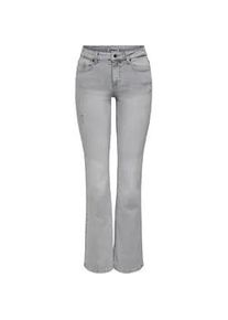 Bootcut-Jeans Only "ONLBLUSH MID WAIST FLARED DNM REA1099", Damen, Gr. M, L&auml;nge 32, light grau denim detail:destroy, Denim/Jeans, Obermaterial: 92% Baumwolle, 6% Elastomultiester, 2% Elasthan, ausgestellt lang, Jeans, mit dezentem Used-Look