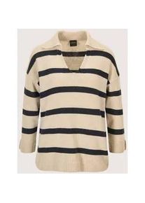 Madeleine Mode Longpullover MADELEINE "Strickpullover Stilvoller Wollpullover mit Polokragen", Damen, Gr. 34, beige (beige, melange, nebelblau), Obermaterial: 35% Polyamid PA. 30% Viskose CV. 30% Wolle mw. 5% Kaschmir WS., Modern, Pullover Longpullover, Polokragen mit V-Ausschnitt