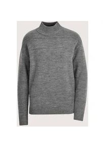 Madeleine Mode Stehkragenpullover MADELEINE "Strickpullover Eleganter Wollpullover mit Querstruktur", Damen, Gr. 40/42, wei&szlig; (steingrau, wollwei&szlig;, melange), Obermaterial: 100% Schurwolle WV., Modern, gerade, Pullover Stehkragenpullover, Strukturstrick