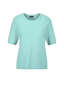 Kurzarmpullover GOLDNER "Halbarmpullover mit Rundhals aus Kaschmir", Damen, Gr. 46, blau (aqua), Obermaterial: 100% Kaschmir WS., Rippe, Pullover, Aufwendig in Form gestrickt