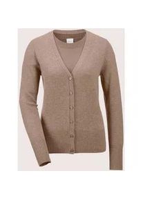 Madeleine Mode 2-in-1-Strickjacke MADELEINE "Twinset Elegantes Twinset aus Schurwolle-Kaschmir", Damen, Gr. 34, wei&szlig; (taupe, wollwei&szlig;, melange), Obermaterial: 90% Schurwolle WV. 10% Kaschmir WS., Modern, Strickjacken