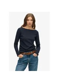 Langarmshirt Superdry "BARDOT OFF SHOULDER TOP", Damen, Gr. L, eclipse navy, Single Jersey, Obermaterial: 100% Baumwolle, gestreift, regular fit normal, U-Boot-Ausschnitt, Shirts Langarmshirt, mit U-Boot Ausschnitt und Wellenkante am Bund
