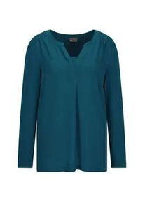 Kurzarmbluse GOLDNER "Kurzgr&ouml;&szlig;e Elegantes Chiffonshirt, Jersey-Details", Damen, Gr. 21, blau (petrol), Obermaterial: 50% Polyester PES. 47% Viskose CV. 3% Elasthan EL., Gerade, Blusen, Schlitz