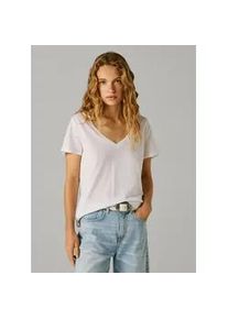 T-Shirt Pepe Jeans "MEGAN V-NECK", Damen, Gr. M, wei&szlig;, Leinenmischung, Obermaterial: 50% Baumwolle, 50% Leinen, unifarben, h&uuml;ftlang, V-Ausschnitt, abgesteppte Kante, Shirts T-Shirt, im Materialmix mit Leinen