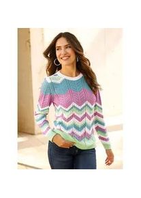 Ajourpullover Classic Basics "Ajour-Pullover", Damen, Gr. 56, sand, ozean, gemustert, 100% Baumwolle, gemustert, gestreift, mehrfarbig, Pullover