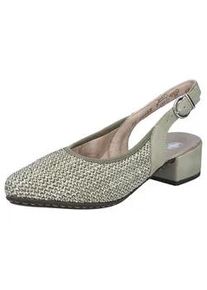 Slingsandale Rieker, Damen, Gr. 38, schilfgr&uuml;n, Lederimitat, Textil, meliert, festlich, Schuhe, Sommerschuh, Festtagsschuh, Blockabsatz, mit Riemchen