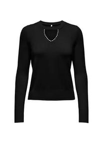 Rundhalspullover Only "ONLVENICE LIFE LS PEEKABOO BLING CC KNT", Damen, Gr. XL, schwarz detail:silber bling, Strick, Obermaterial: 82% Viskose, 16% Nylon, 2% Elasthan, unifarben, regular fit normal, Rundhals, Pullover Rundhalspullover