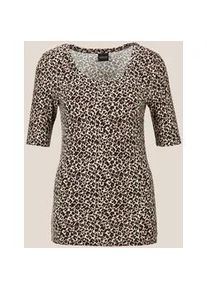 Madeleine Mode Kurzarmshirt MADELEINE "Shirt Halbarmshirt mit Animal-Print", Damen, Gr. 44, schwarz (caramel, schwarz), Obermaterial: 95% Viskose CV. 5% Elasthan EL., Modern, normal, Shirts