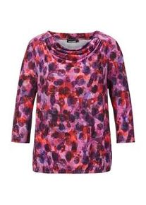 Print-Shirt GOLDNER "Blusenshirt mit Wasserfallausschnitt", Damen, Gr. 54, pink (beere, gemustert), Obermaterial: 95% Polyester PES. 5% Elasthan EL., figurumspielend, Sonstiges, Shirts, Gummibund