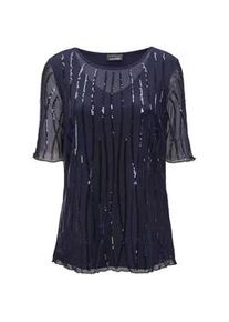 Langarm-Poloshirt GOLDNER "Kurzgr&ouml;&szlig;e Mesh-Shirt mit funkelnden Pailletten", Damen, Gr. 22, blau (mitternachtsblau, bestickt), Obermaterial: 90% Polyamid PA. 10% Elasthan EL., festlich, Rollkante, Shirts, Vorder- und R&uuml;ckteil blickdicht unterlegt