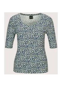 Madeleine Mode Kurzarmshirt MADELEINE "Shirt Halbarmshirt mit Animal-Print", Damen, Gr. 38, blau (marine, nebelblau), Obermaterial: 95% Viskose CV. 5% Elasthan EL., Modern, normal, Shirts