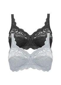 B&uuml;gelloser BH SuSa "2er Pack BH ohne B&uuml;gel Latina", Damen, Gr. 110, Cup E, bunt (schwarz grau), Spitze, Obermaterial: 77% Polyamid PA. 15% Baumwolle CO. 8% Elasthan EL., BHs