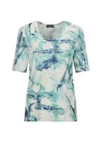 Print-Shirt GOLDNER "Kurzgr&ouml;&szlig;e Cityshirt mit Glitzersteinen", Damen, Gr. 25, blau (t&uuml;rkis, gemustert), Obermaterial: 95% Viskose CV. 5% Elasthan EL., gerade, Shirts, stretchbequemer Viskosejersey