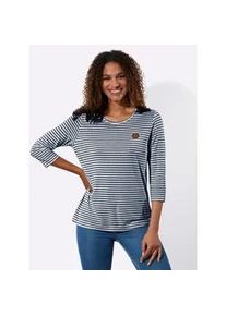 3/4-Arm-Shirt Casual Looks "Kurzarm-Shirt", Damen, Gr. 36, dunkelblau, wei&szlig;, geringelt, 50% Baumwolle, 50% Modal, gemustert, gestreift, mehrfarbig, Rundhals, Shirts 3/4-Arm-Shirt