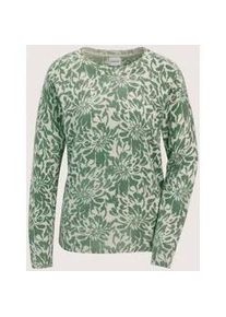 Madeleine Mode Longpullover MADELEINE "Strickpullover Fr&uuml;hlingshafter Kaschmirpullover mit floralem Print", Damen, Gr. 44/46, wei&szlig; (perlwei&szlig;, hellsalbeigr&uuml;n), Obermaterial: 100% Kaschmir WS., Modern, Pullover Longpullover, Good Kaschmir