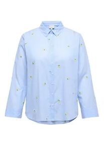 Langarmbluse Only CARMAKOMA "CARNEW LINA GRACE LS EMB SHIRT WVN", Damen, Gr. 44, soft chambray detail:with lemon emb, stripes, Web, Obermaterial: 100% Baumwolle, unifarben, regular fit normal, Blusen