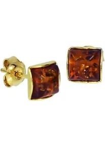 Paar Ohrstecker OSTSEE-SCHMUCK "- Classic 6 x 6 mm - Silber 925/000, vergoldet - Bernstein" Gr. 7, gold (goldfarben, gelb), Ohrringe, Damen, Silber 925 (Sterlingsilber)
