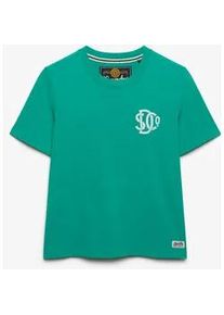 Print-Shirt Superdry "SD&CO NEON RELAXED TEE", Damen, Gr. XS, gr&uuml;nlake, Single Jersey, Obermaterial: 100% Baumwolle, bedruckt, relaxed fit normal, Rundhals, Shirts