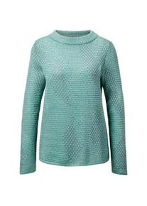 Rundhalspullover GOLDNER "Strickpullover im Reiskorn-Effekt", Damen, Gr. 44, gr&uuml;n (mint, gemustert), Obermaterial: 100% Polyacryl PAN., Rippe, Pullover Rundhalspullover, Jacquardmuster