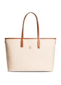 Tragetasche Tommy Hilfiger "TH MONOPLAY TOTE LE", Damen, Gr. B/H/T: 43cm x 27cm x 14cm, beige, braun, Leder, Lederimitat, Taschen, Damen Schultertasche, Henkeltasche, Shopper mit Allover-Print