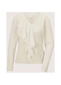 Madeleine Mode Langarmbluse MADELEINE "Volantbluse Elegante Seidenbluse mit V-Ausschnitt", Damen, Gr. 42, wei&szlig; (wollwei&szlig;), Obermaterial: 95% Viskose CV. 5% Elasthan EL., Modern, Blusen