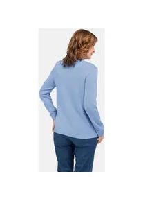 Rundhalspullover GOLDNER "Kurzgr&ouml;&szlig;e Stehkragenpullover im Zopfstrick", Damen, Gr. 25, blau (hellblau), Obermaterial: 50% Baumwolle CO. 50% Polyacryl PAN., gerade, Pullover Rundhalspullover, hoher Baumwollanteil