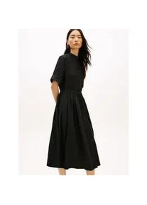 Sommerkleid Tommy Hilfiger "ESS LINEN MIDI SS SHIRT DRESS", Damen, Gr. M (40), N-Gr, schwarz, Web, Obermaterial: 100% Leinen, unifarben, tailliert wadenlang, Rundhals, Kleider Sommerkleid, mit Faltenrock