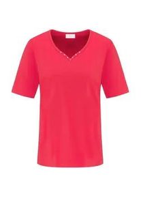 Langarm-Poloshirt GOLDNER "Halbarm Basic-Shirt aus Baumwolle", Damen, Gr. 38, rot, Obermaterial: 95% Baumwolle CO. 5% Elasthan EL., Tubular, Shirts, Ausschnitt in Herzform mit Schmucksteinen verziert