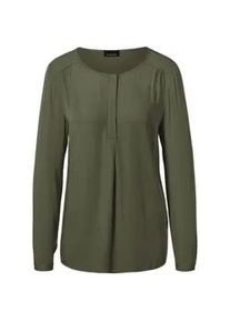 Schlupfbluse GOLDNER "Kurzgr&ouml;&szlig;e Schlupfbluse mit modischem Kragen", Damen, Gr. 23, gr&uuml;n (baummoos), Obermaterial: 100% Viskose CV., figurumspielend, 1-Knopf-Manschette, Blusen Schlupfbluse, mit Schulterpasse und Kr&auml;uselungen