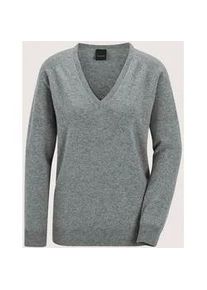 Madeleine Mode Longpullover MADELEINE "Kaschmirpullover Casual Strickpullover mit V-Ausschnitt", Damen, Gr. 36/38, grau (steingrau, melange), Obermaterial: 100% Kaschmir WS., Modern, Pullover Longpullover, Reines Kaschmir