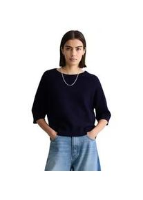 Marc O'Polo Strickpullover MARC O'POLO DENIM "aus kompaktem Baumwollgarn", Damen, Gr. S, blau depths, Obermaterial: 100% Baumwolle, unifarben, Rundhals, Pullover Strickpullover