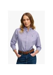 Hemdbluse Superdry "SLIM OXFORD BD L/S SHIRT", Damen, Gr. L, fresh lavender, wei&szlig;, Web, Obermaterial: 100% Baumwolle, gestreift, slim fit normal, Manschette, Blusen Hemdbluse, Baumwolle, slim fit
