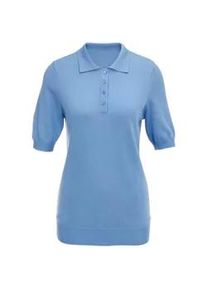 Kurzarmpullover GOLDNER "Kurzarm Strickpullover mit adrettem Kragen", Damen, Gr. 50, blau (jeansblau), Obermaterial: 50% Baumwolle CO. 50% Polyacryl PAN., normal, Sonstiges, Pullover, Ohne